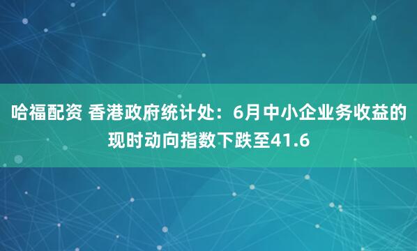 哈福配资 香港政府统计处:6月中小企业务收益的现时动向指数下跌至41.6